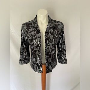 Dress Barn Dress Floral Black Silver Reflective Metallic Jacket